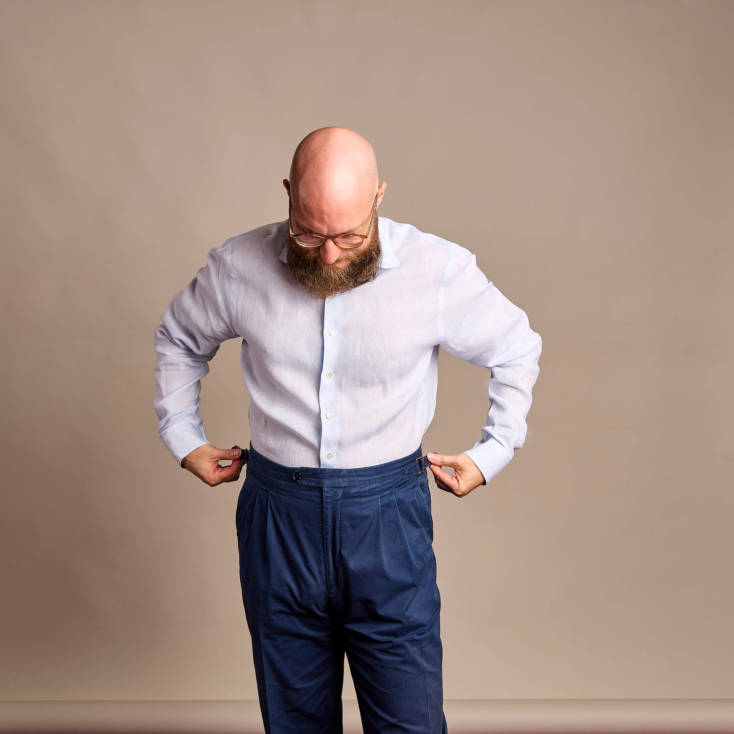 Shirt - linen - white/blue - block stripes