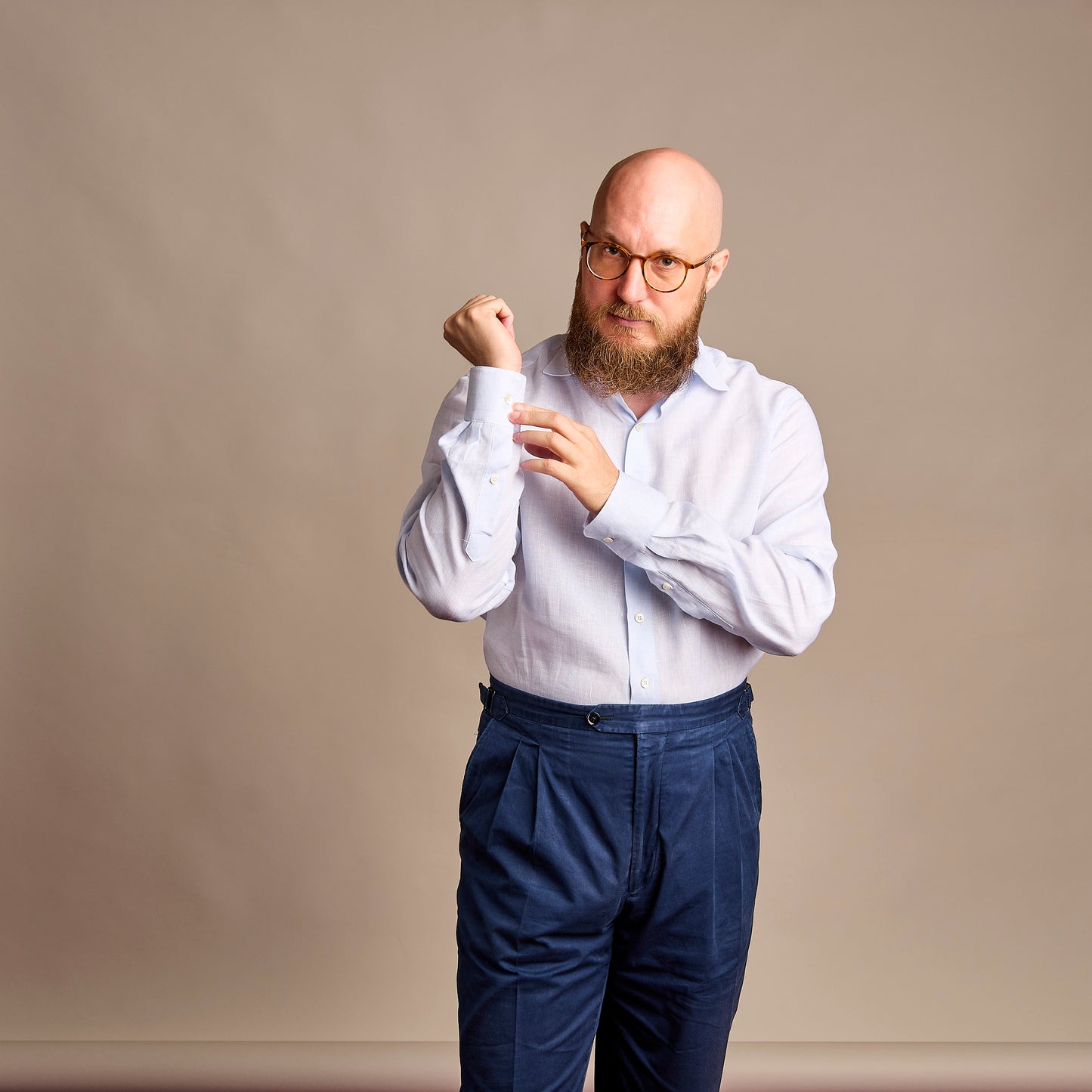 Shirt - linen - white/blue - block stripes