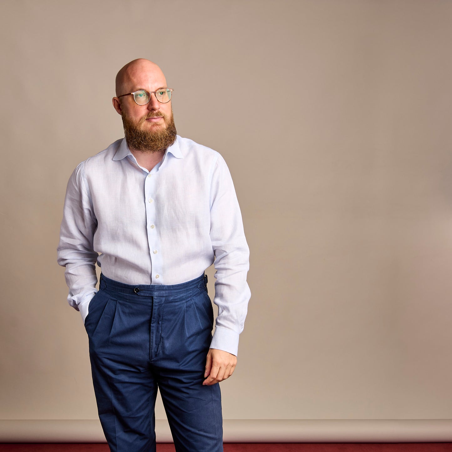 Shirt - linen - white/blue - block stripes