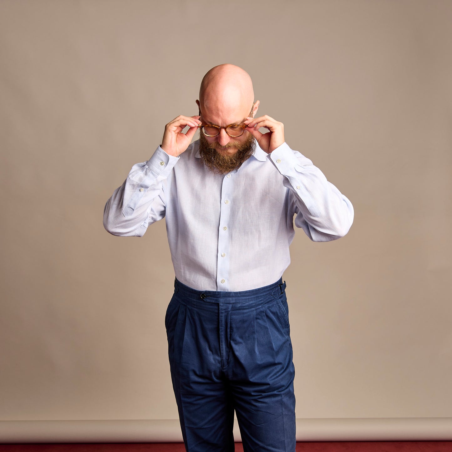 Shirt - linen - white/blue - block stripes