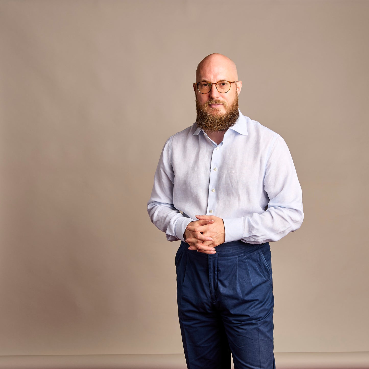 Shirt - linen - white/blue - block stripes