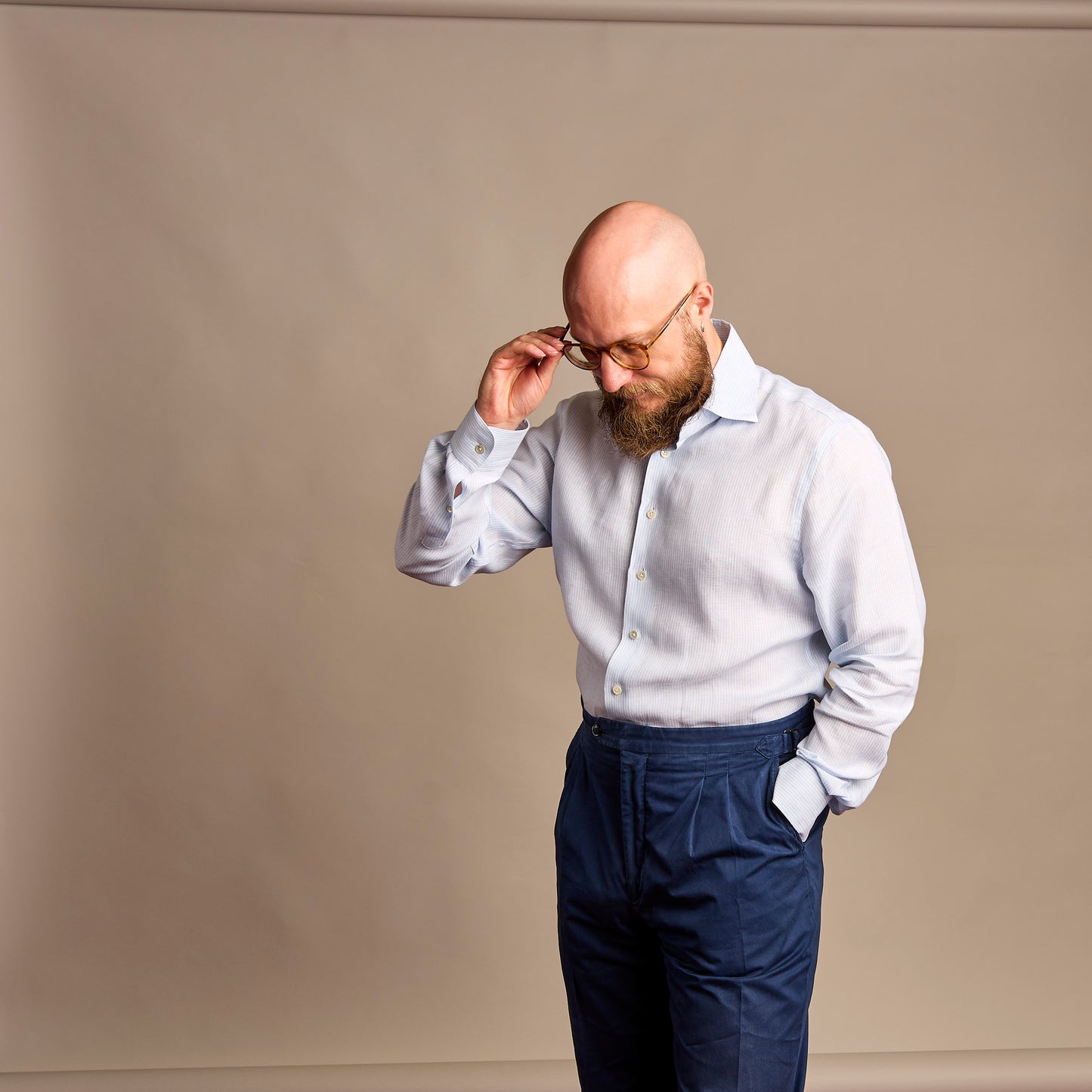 Shirt - linen - white/light blue - striped