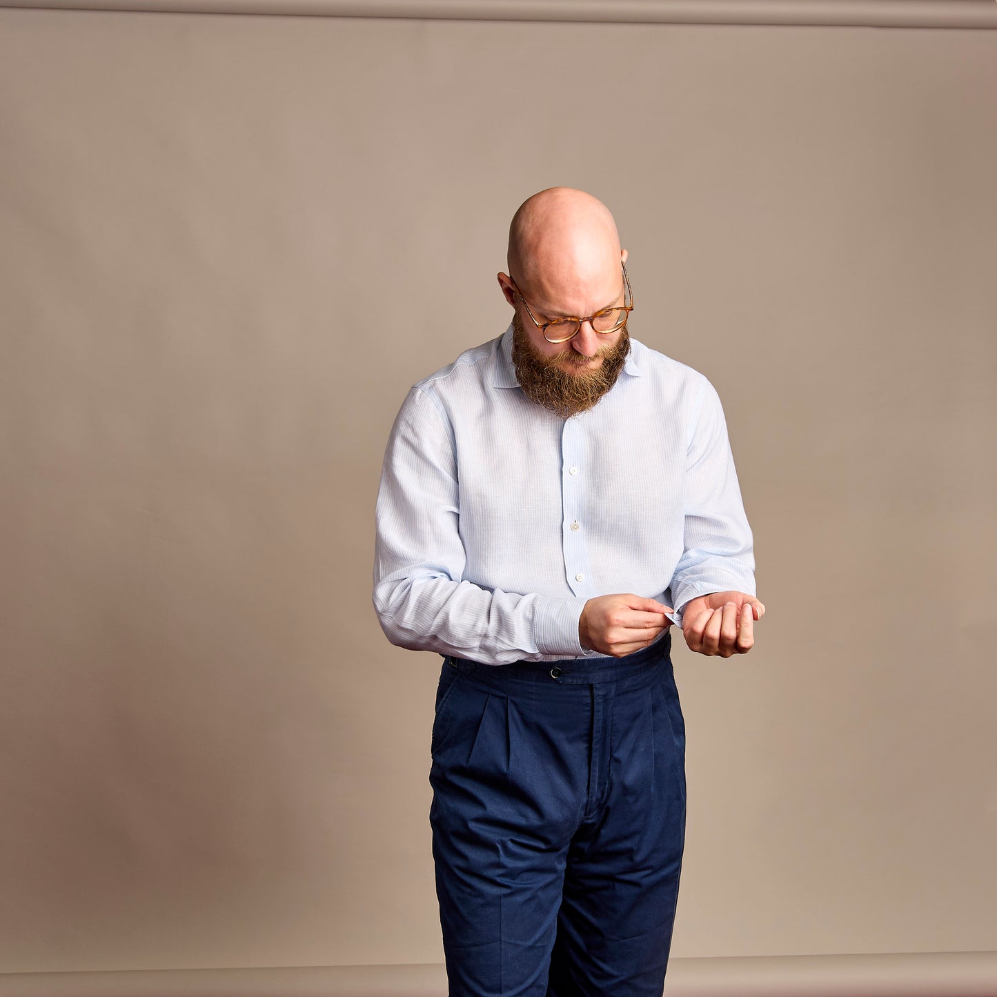 Shirt - linen - white/light blue - striped