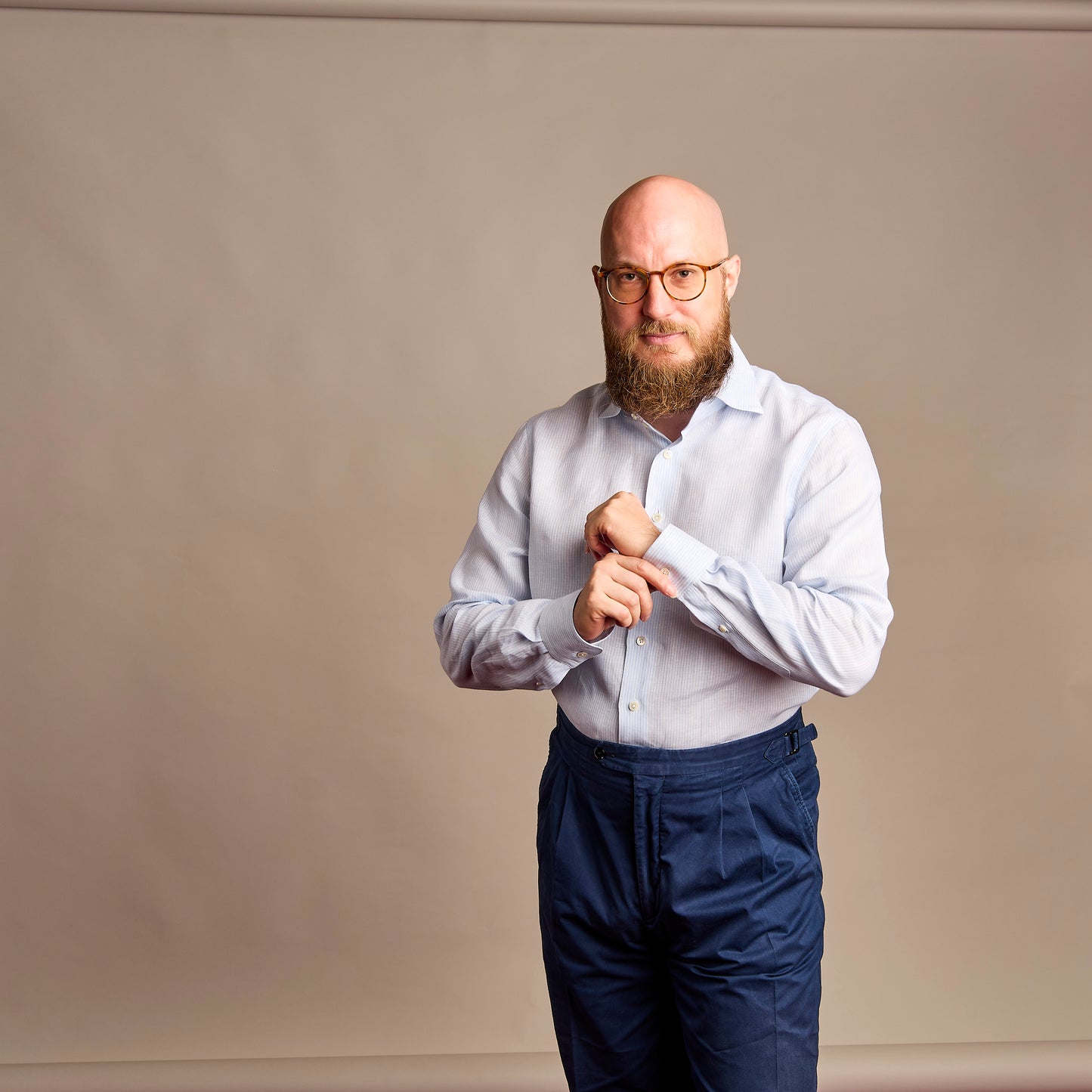 Shirt - linen - white/light blue - striped