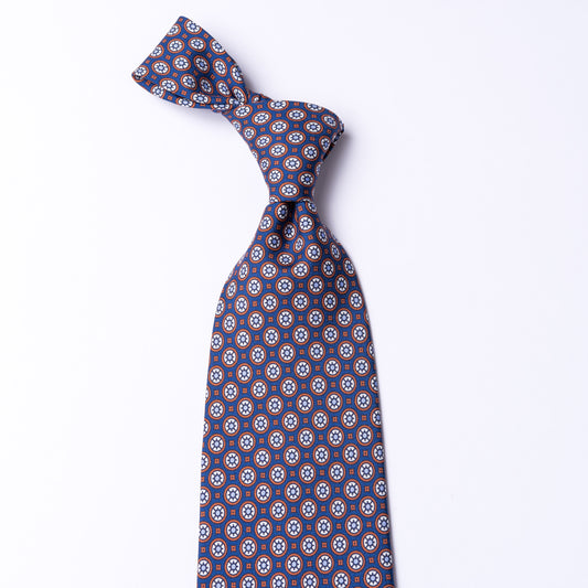 Blue tie made of pure silk printed with floral pattern