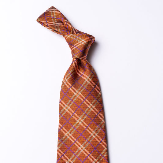 Checkered tie made of pure silk in orange