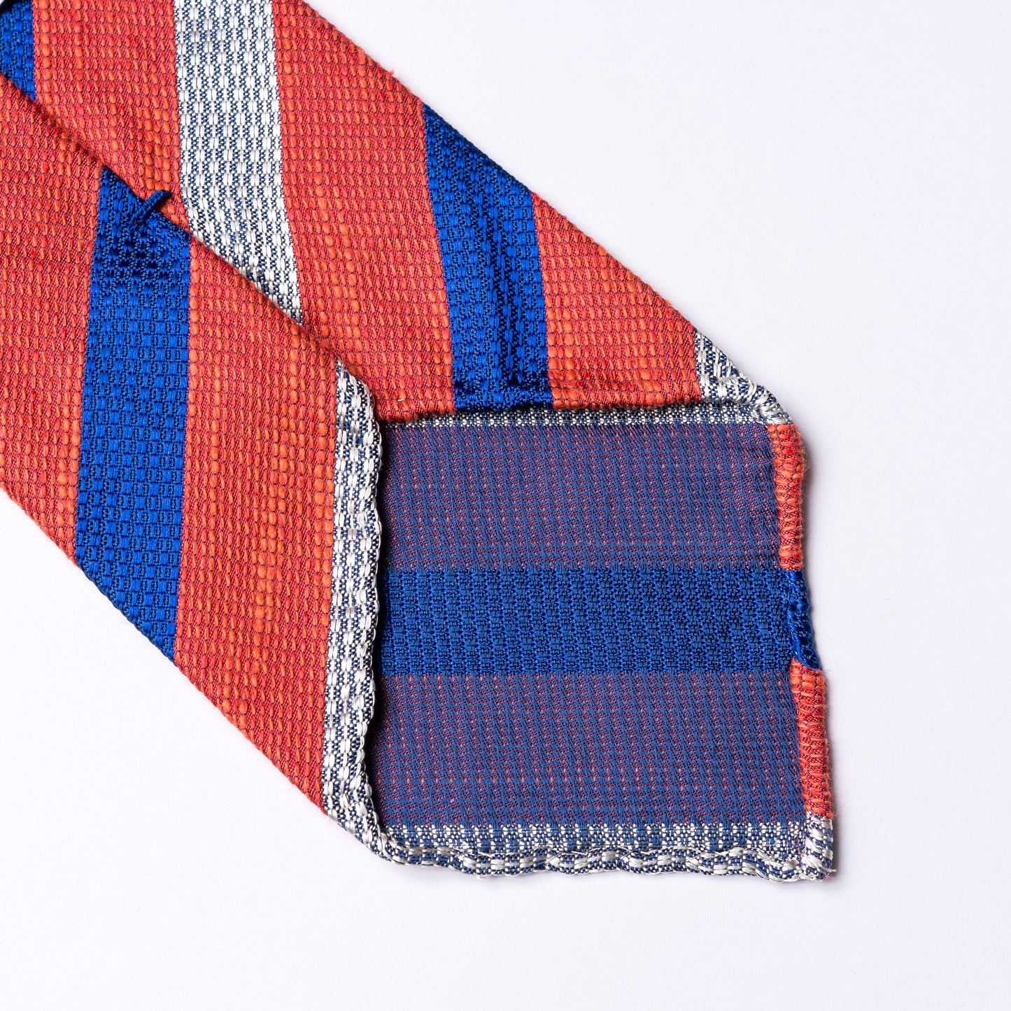 Striped tie in white - red - blue made of silk, cotton and linen