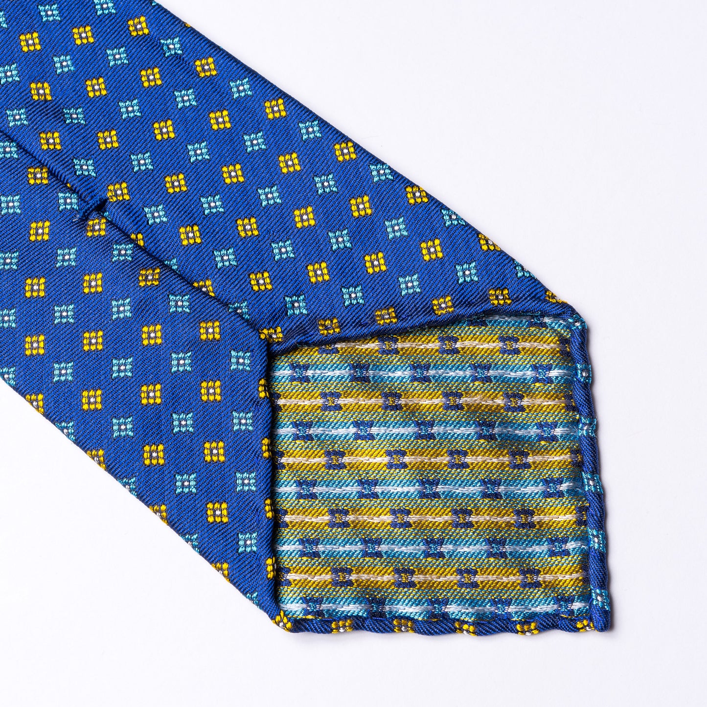 Blue woven silk tie with floral pattern