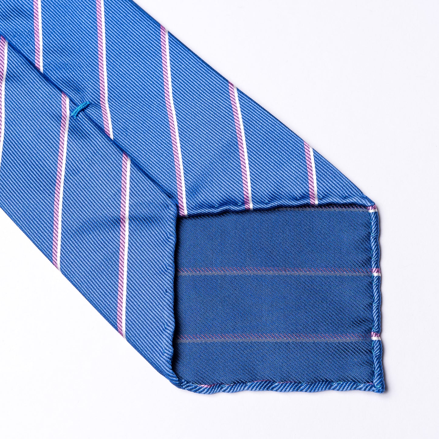 Blue tie with pink stripes