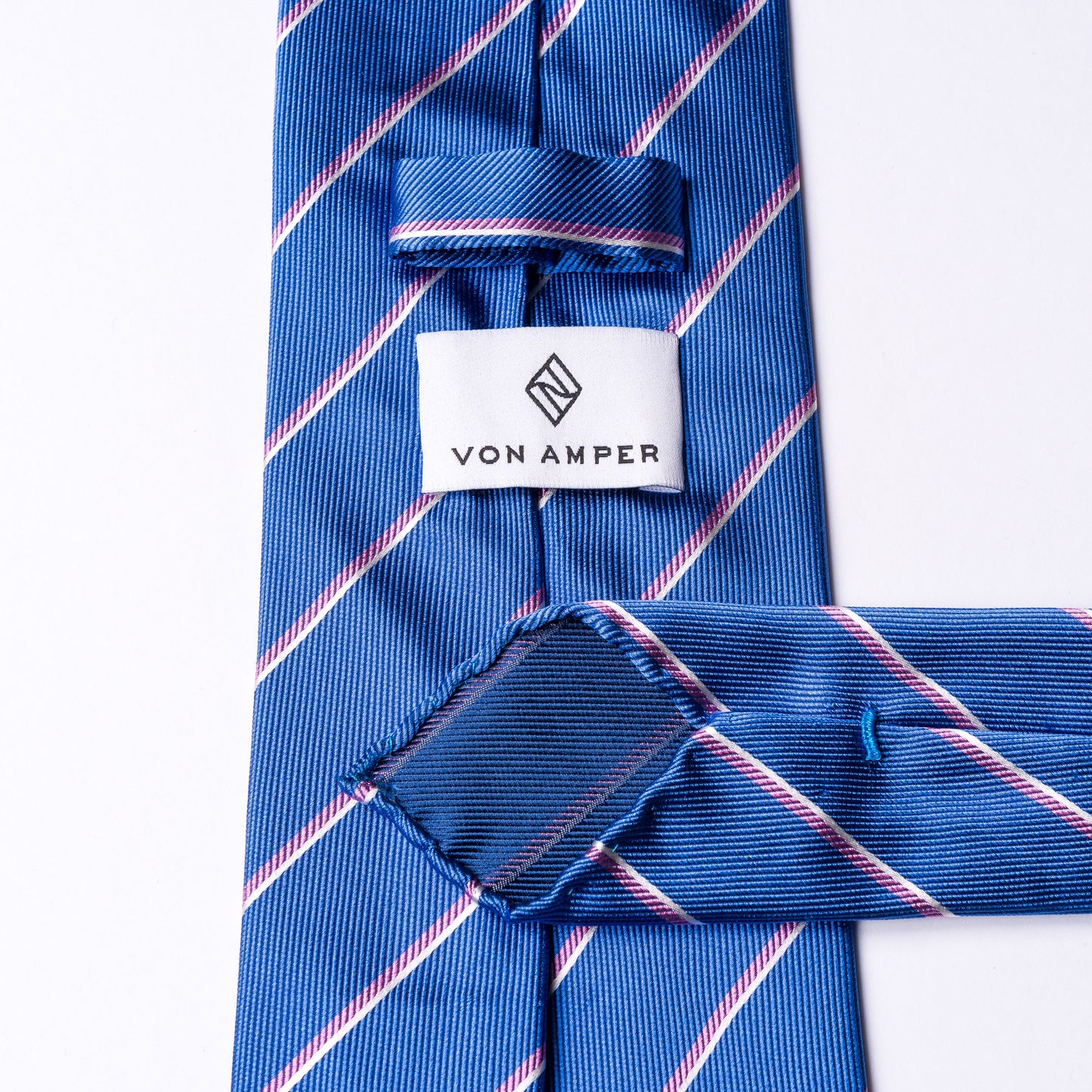 Blue tie with pink stripes